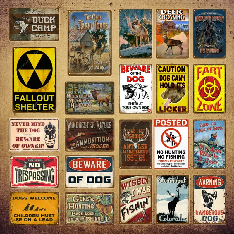 Man Cave Warning Hunting Tin Sign Vintage Wall Decor For Farm House Gun Shop Decorative Plate Hunter Gift Deer Poster YI-143