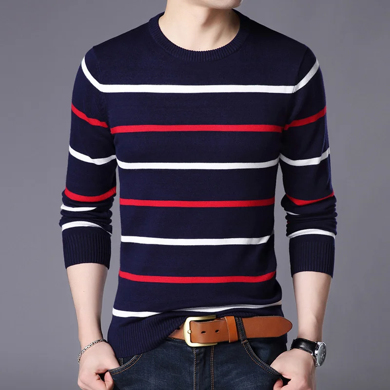 Fit Fashion New Striped High Brand Slim Quality Knit Pullover Mens Crew Sweater Autum Korean Woolen Casual Jumper Clothes Men