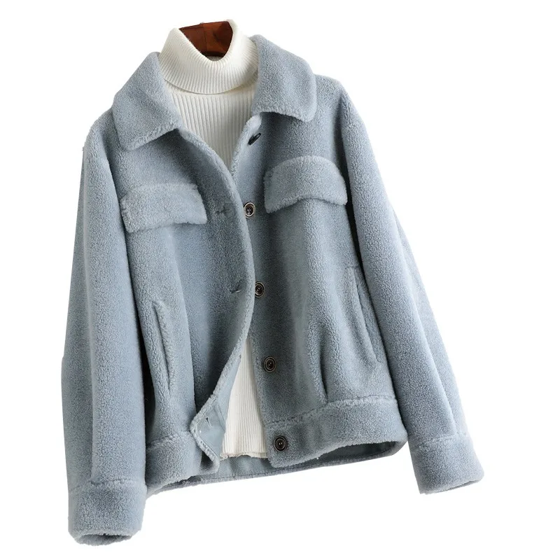 Real Wool Blend Fur Jacket  Winter Women Outerwear Coats  LF2138