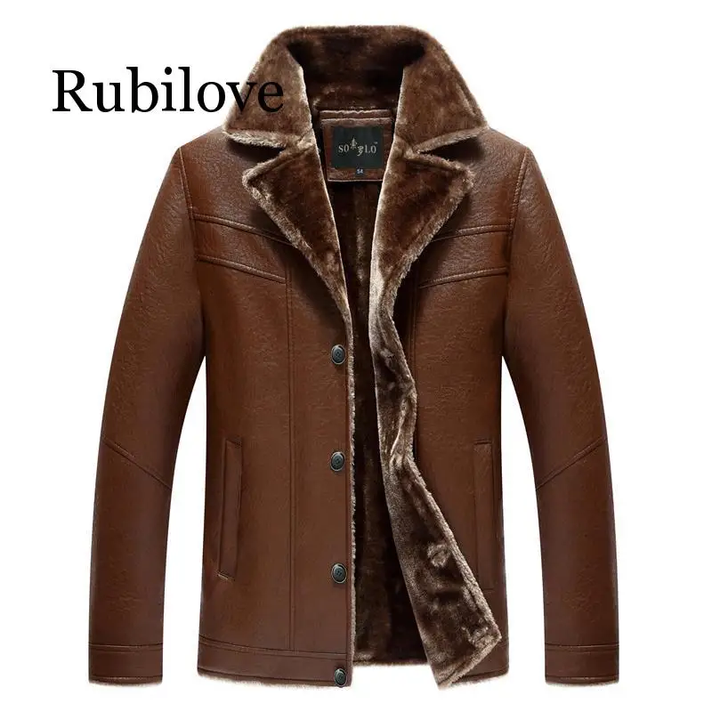 

2020 Winter Fur Leather Jacket Mens Plus Size Lapel Leather Jackets Casual Faux Fur Thick Warm Jacket Parka
