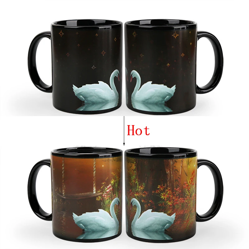 

1Pcs New 350ml Swan Lake Magic Mug Heat Sensitive Color Changing Mug Ceramic Milk Coffee Tea Cup Best Gift for Friends Children