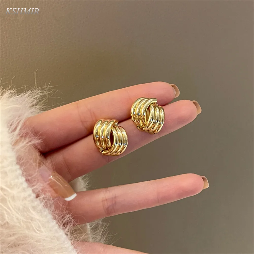 

New Fashion Gold Color Metal Drop Earrings Stainless Steel Simple Knot Twist Earrings For Women Statement Jewelry 2022 Pendiente