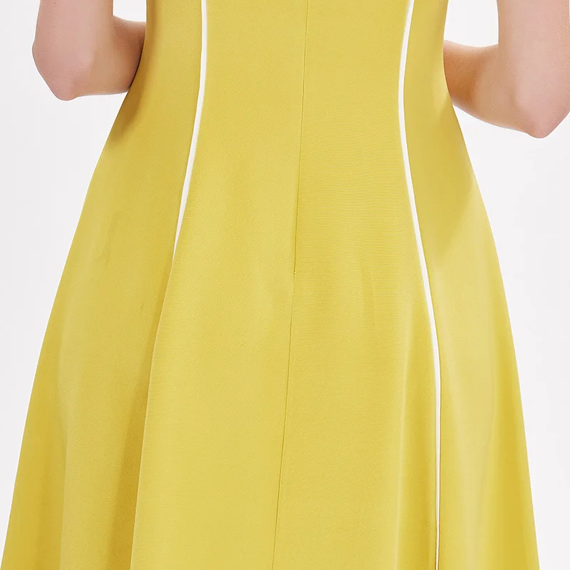 Женское платье средней длины VOA желтое из тяжелого шелка роскошное офисное Sukienka