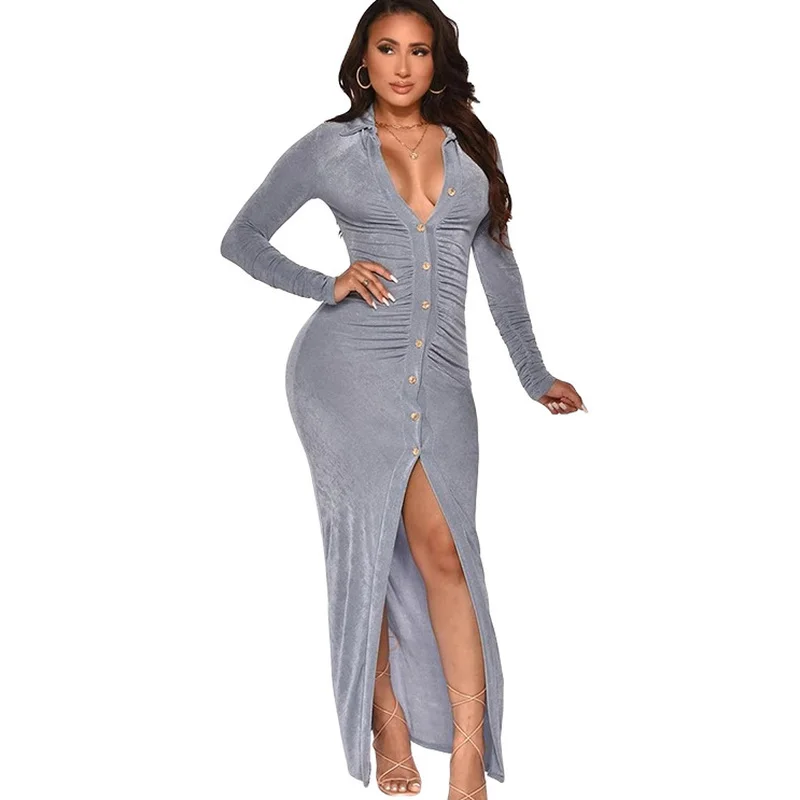 

Elegant Sexy Women Package Hip Evening Party Split Dresses Autumn Winter Female Long Maxi Formal Dresses Plus Size 2XL Black