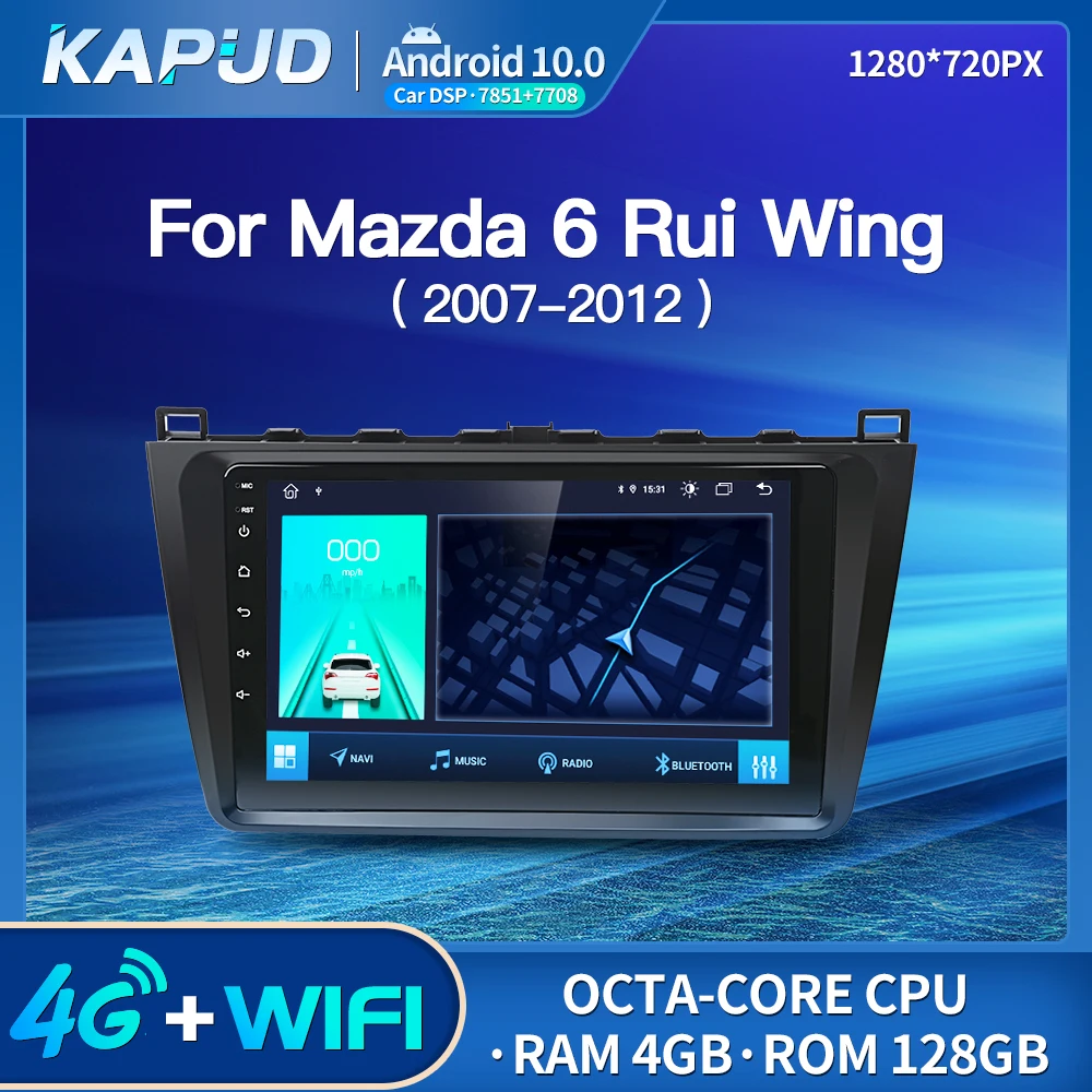 

Автомобильный аудиоплеер Kapud на Android 10, 9 дюймов, для Mazda 6 Rui Wing 2007-2012, радио, стерео, BT, GPS, Wi-Fi, Восьмиядерный процессор, навигация