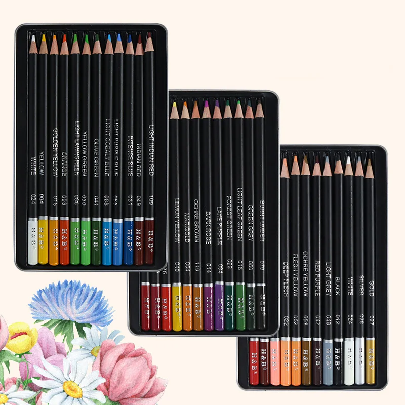 

H&B 12 Colors Oily Colored Pencil Iron Box Set Three Painting Types Of Character Landscape And Plant Art Drawing Supplies