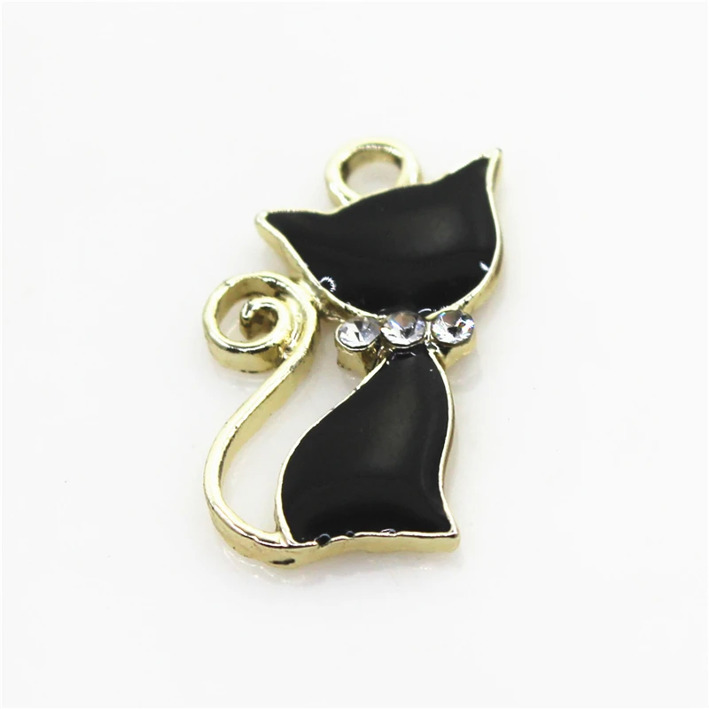 Новое поступление 20 шт Золотой Черный Кот Шарм Висячие Подвески Омаров застежка