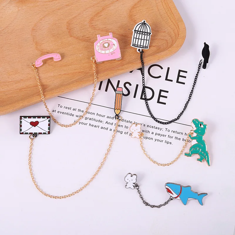 

Personalized Chain Brooch Dinosaur Shark Bird Animal Brooch Collar Decor Lapel Pin Brooch Men Women Jewelry Gifts
