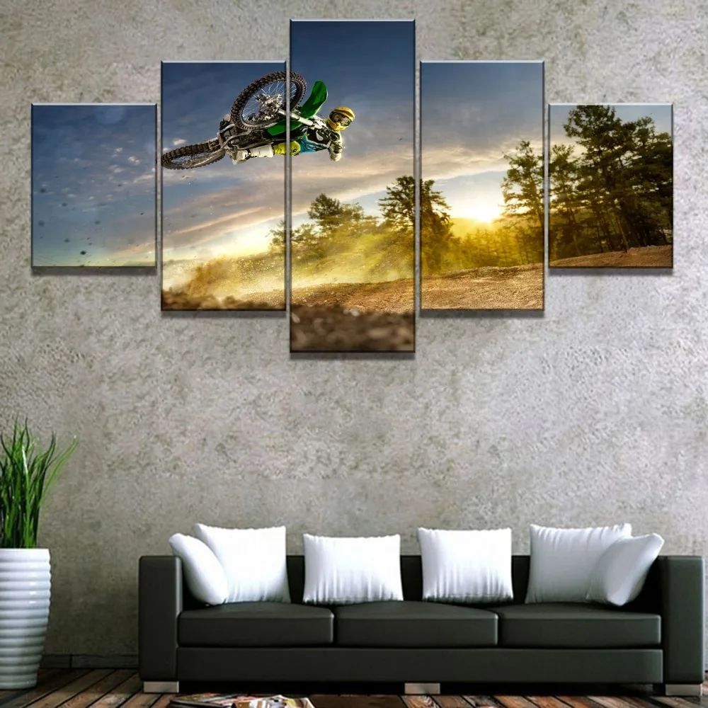 

5 Piece HD Print Painting Dirt Bike Rider Cuadros Landscape Canvas Wall Art Home Decor For Living Room Unique Gift Wall Picture