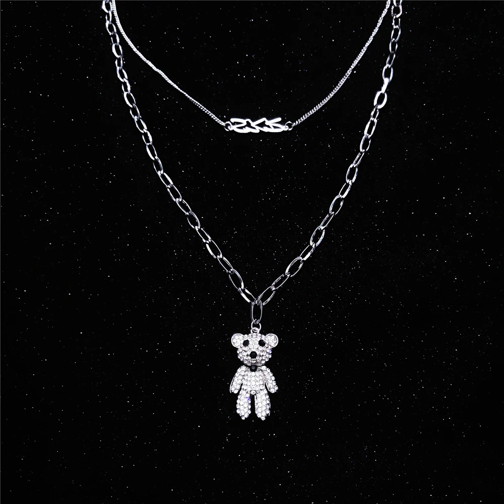 

Lovely Temperament Rhinestone Bear Pendant Necklace, One-Piece Multi-Layer Choker Suitable for Men's or Women's Fashion Chain