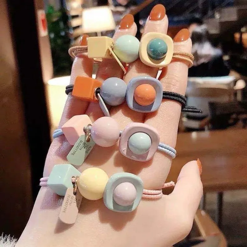 

Round Serve Rope Korean Version Net Red Ball Head Double Strand Tied Hair And Leather Band Hair Decoration Bracelet Scrunchies