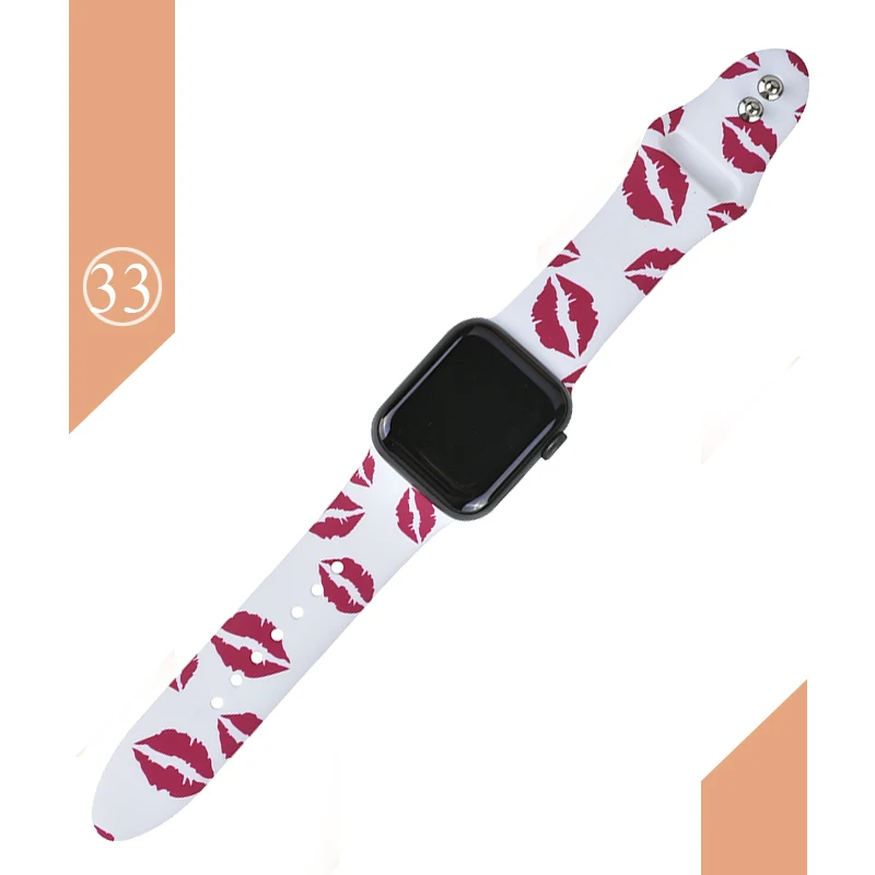 Цветочные полосы для Apple watch Series 5 4 3 2 1 40 мм 44 мм, силиконовый ремешок с принтом для iWatch Series 5 4 3 2 1 38 мм 42 мм - Цвет ремешка: Color 33