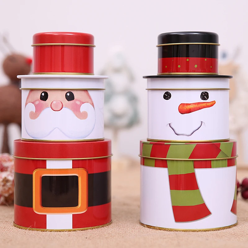 

Christmas Craft Candy Jewelry Storage Box Snowman Three-tiered Iron Box Set Jar Christmas Small Iron Box Wedding House Decor