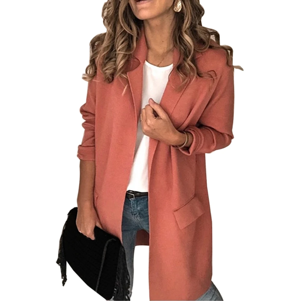 Женское повседневное однотонное пальто с длинным рукавом и отложным воротником