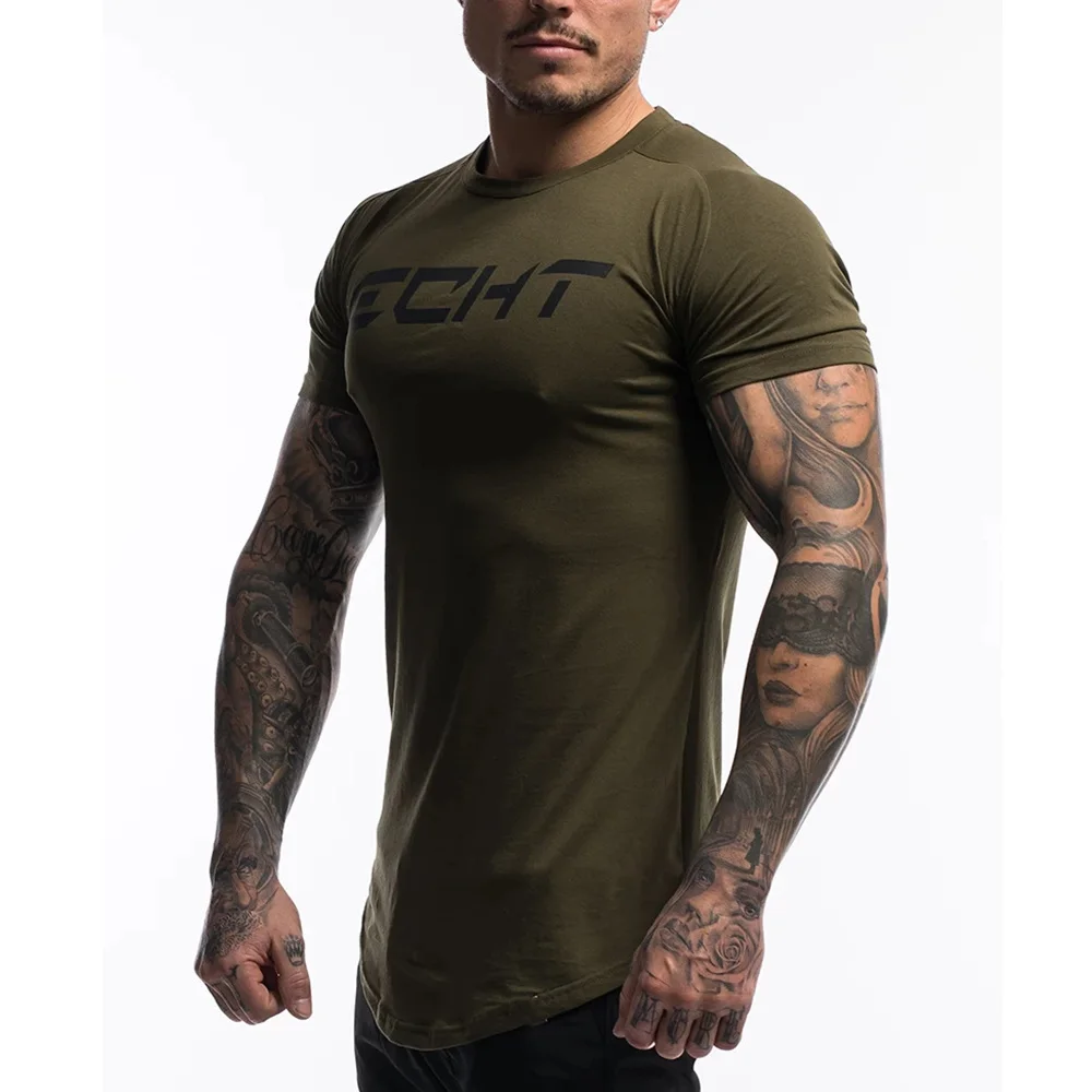 Army Green Спортивная хлопковая футболка для фитнеса, мужская спортивная футболка для бега, бодибилдинг, спортивные лосины, летняя футболка, Мужская тренировка бега трусцой, футболки - Цвет: Army Green