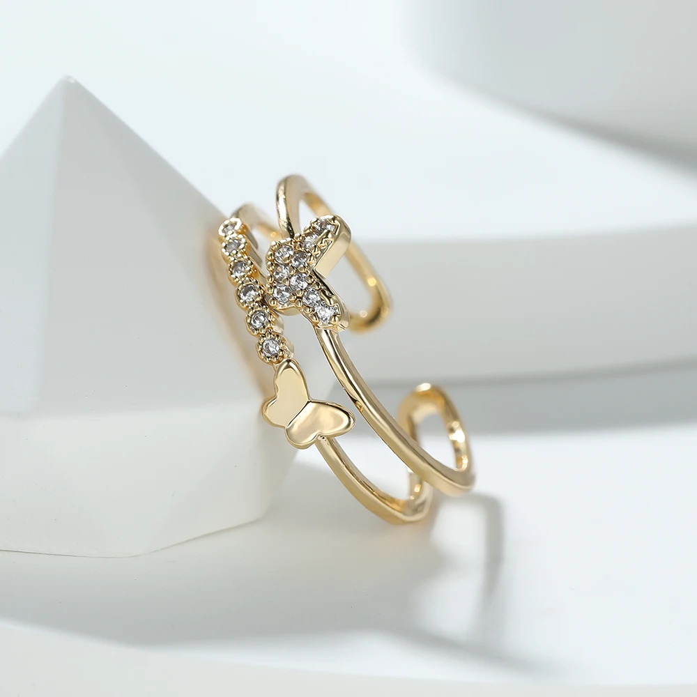 

Cute Gold Color Opening Butterfly Ring for Women Double Layer Design Bohemia Exquisite Animal Butterfly Finger Ring Jewelry Gift