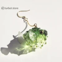 original handmade green transparent imitation glass simulation porcupine earrings resin small puffer fish jewelry