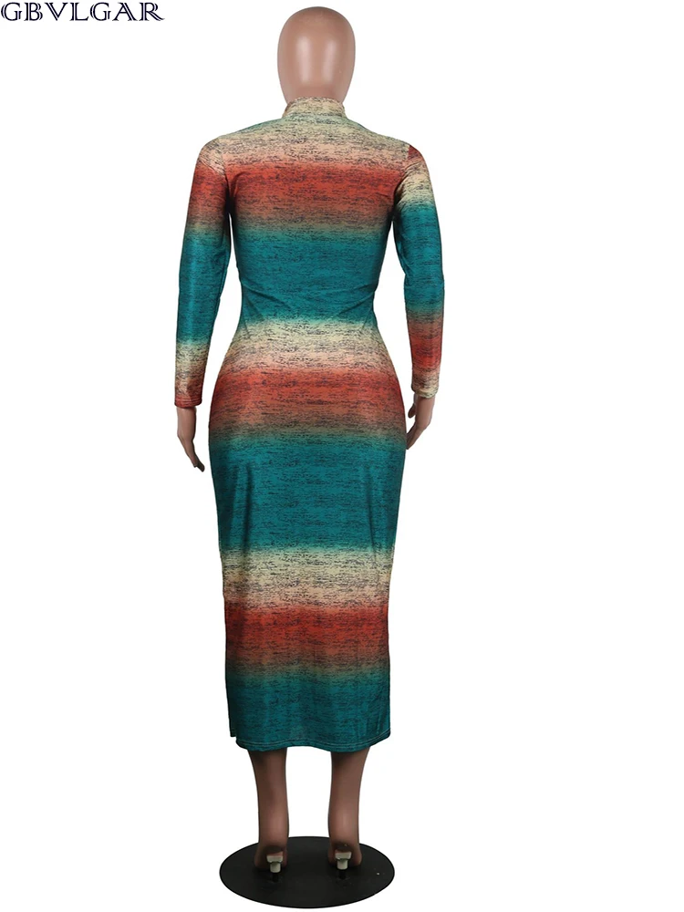 

Autumn Winter 2020 Women Sexy Club Bandage Dresses Femal Gradient Color Striped Print Long Sleeve Bodycon Dress Fall Fashion