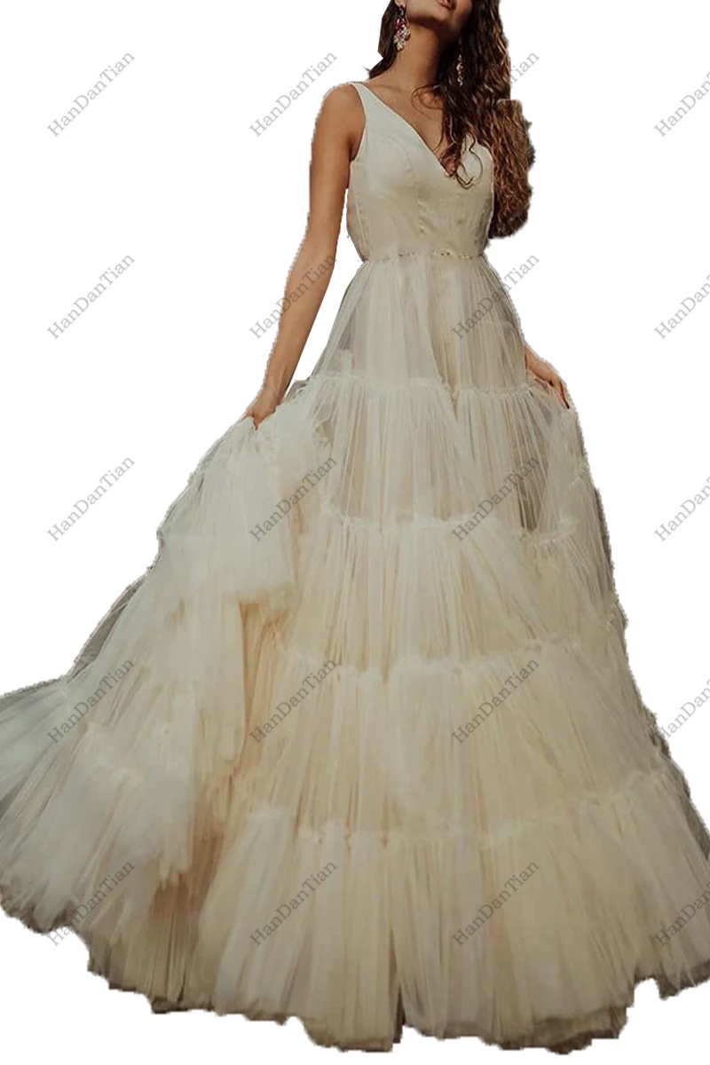 Women's Prom Dresses Double V-Neck Mesh Pleated Wave Sleeveless Backless Cocktail Gown