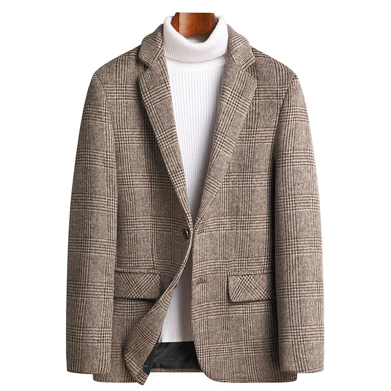 Mens Suit Jacket Blazers 2021 Autumn Winter Suits Men's Wool Plaid Trend Woolen Plus Size Clothing | Мужская одежда