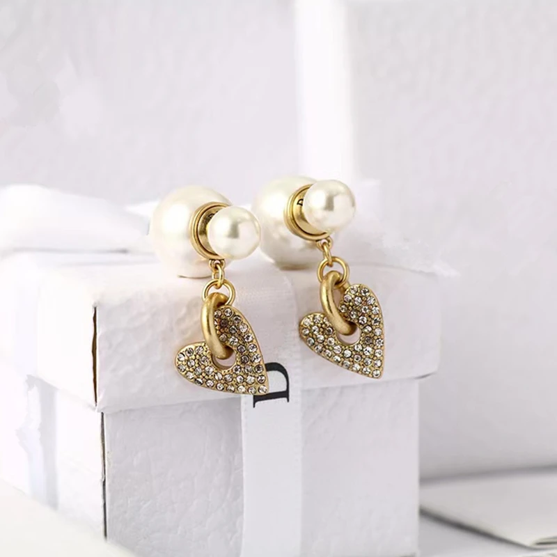 

Popular top brand top quality heart Zircon pendant women's pearl earrings, hot sale fashion trend luxury vintage jewelry gifts