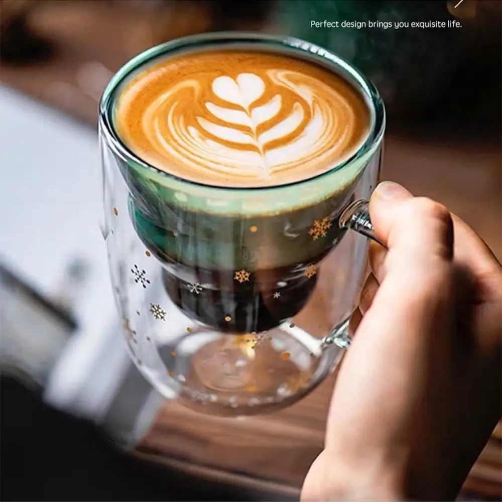 

300 ML Creative Christmas Tree Glass Cup Heat-resistant Double Wall Glass Cup Coffee Mug with Lid Cute Christmas Gifts for Girls