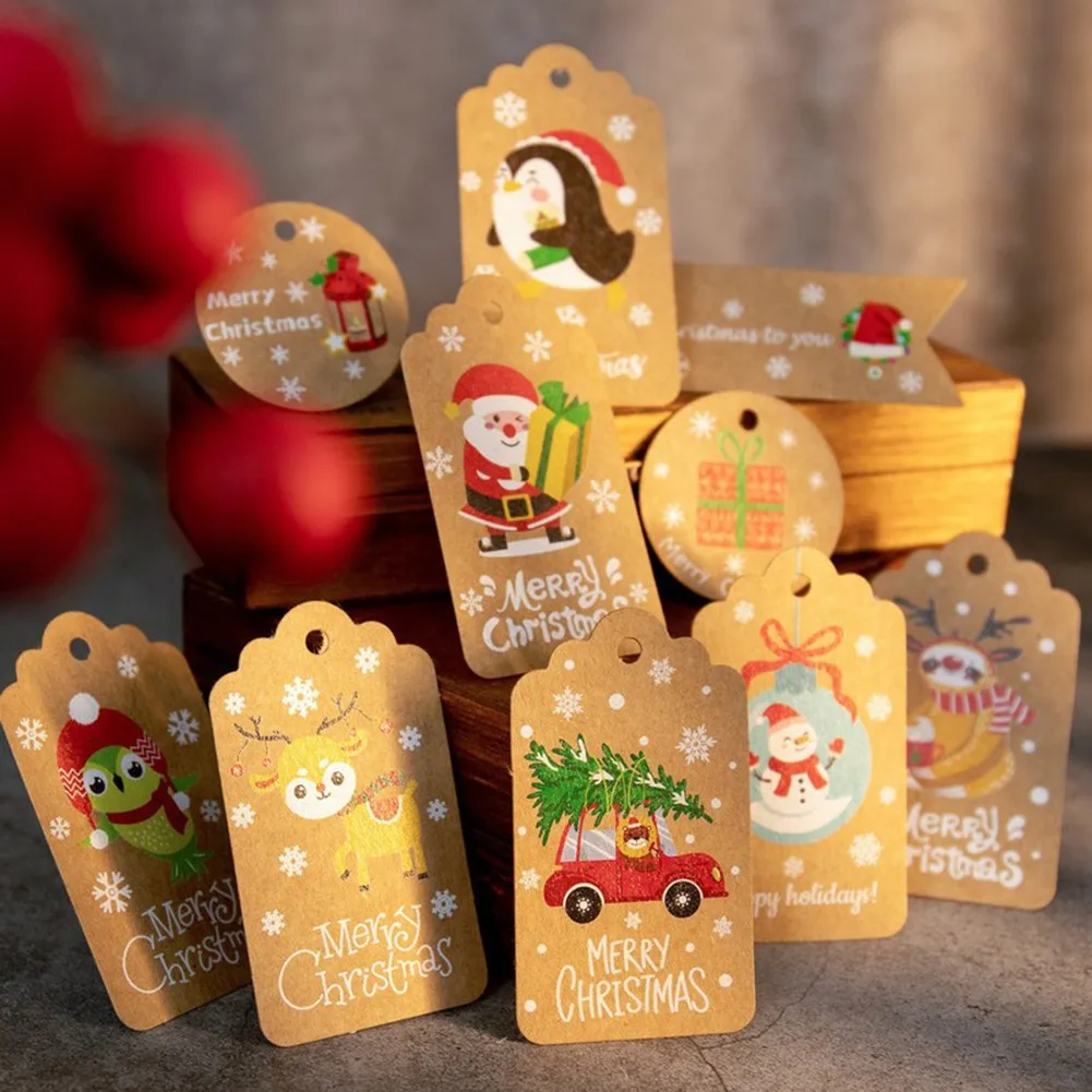 

50pcs Christmas Kraft Paper Tag Xmas Hang Tags Gift Wrapping Labels Party Cards Decoration DIY Santa Claus Wrapping Supplies Hot
