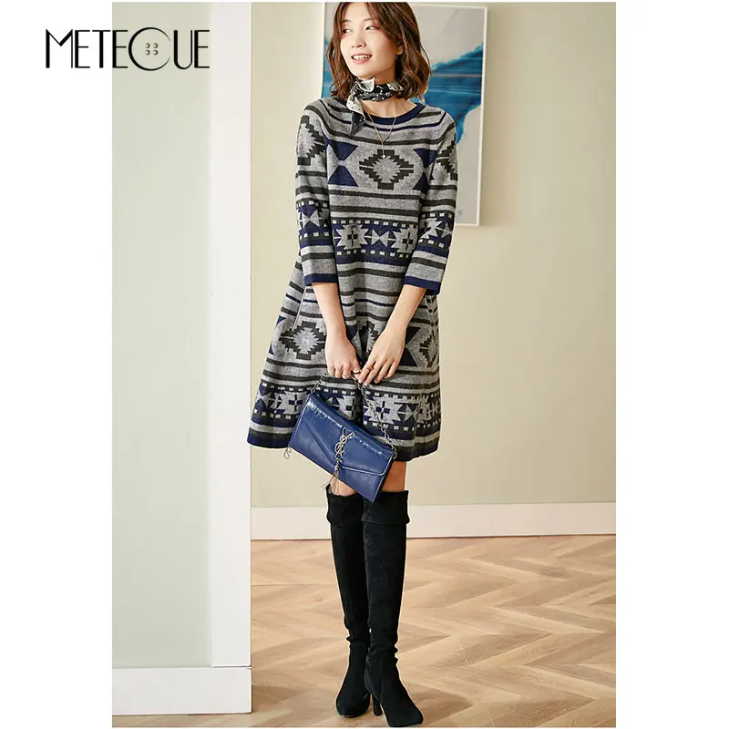 Шерстяной вязаный Платья-свитеры 2019 сезон осень-зима модные седьмой зимнее