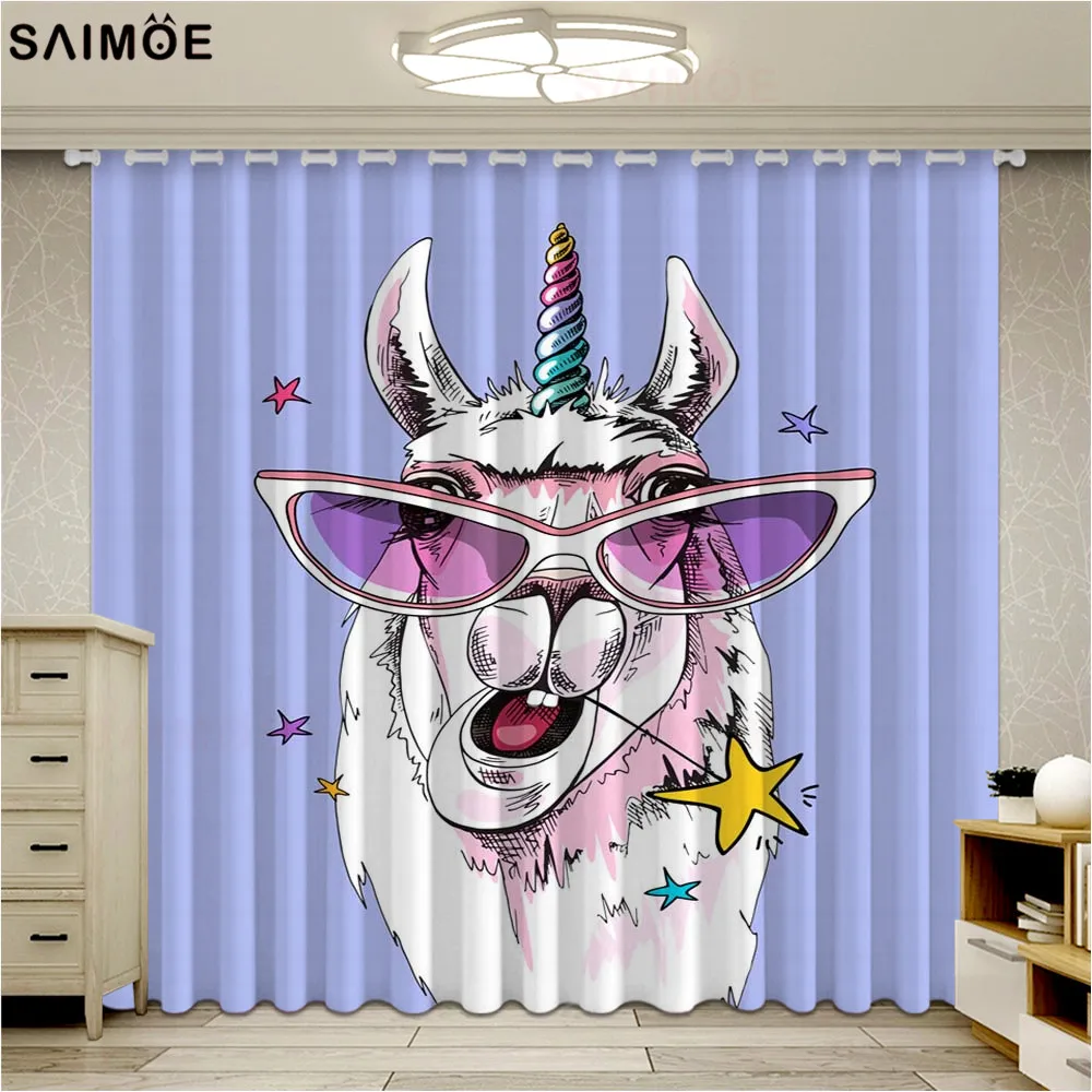 

Cute Alpaca Window Curtain For Living Room Cartoon Bedroom Blackout Curtain Girl Boy Ultra-thin Micro Shading Cortinas