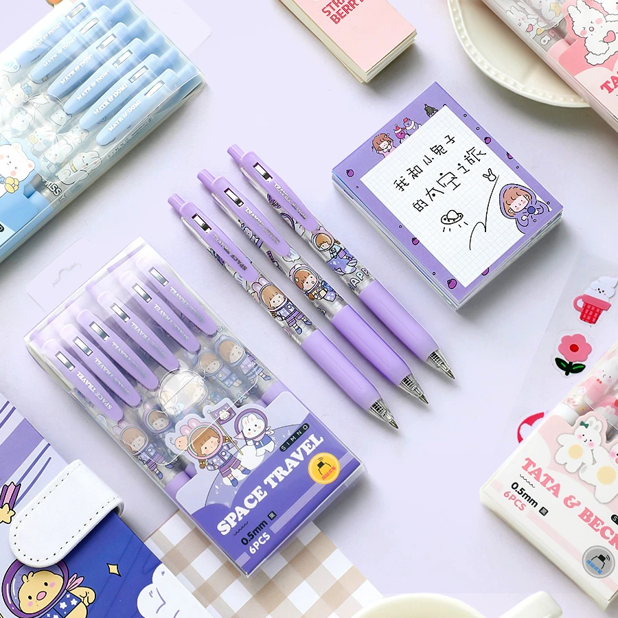 

6 PCS Plastic 0.5mm Black Ink Assorted Color Cute Cartoon Gel Pen Pack for Home Office School Students Adults
