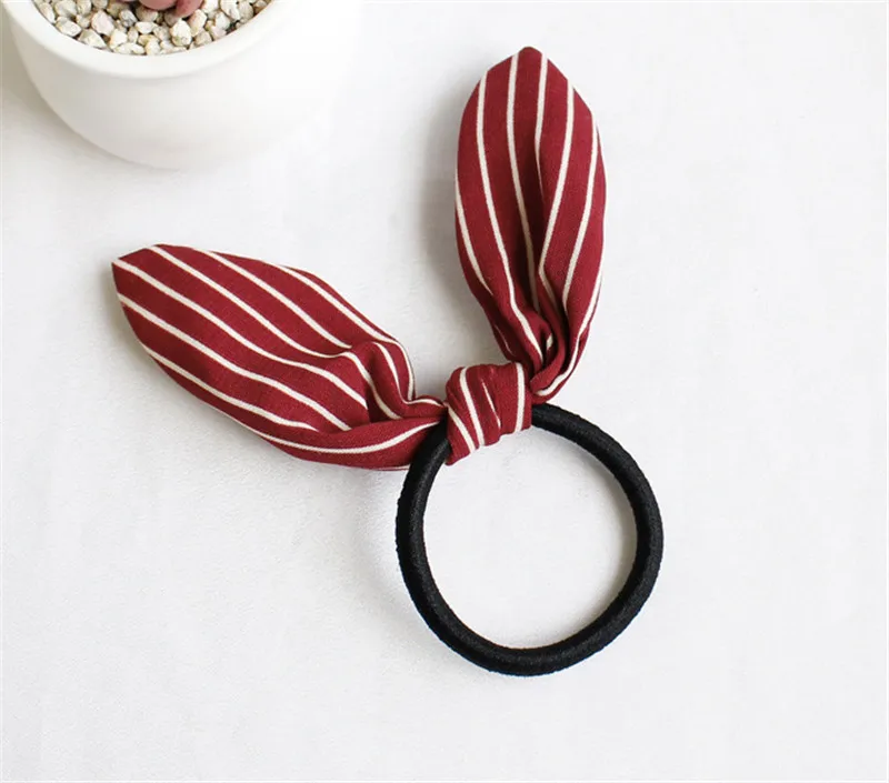 A-2 Wine Striped Корейские милые эластичные резинки для волос с заячьими ушками для девочек, милые резинки для волос в полоску, в горошек, резиновая резинка для волос, женские детские аксессуары для волос - Цвет: A-2 Wine Striped