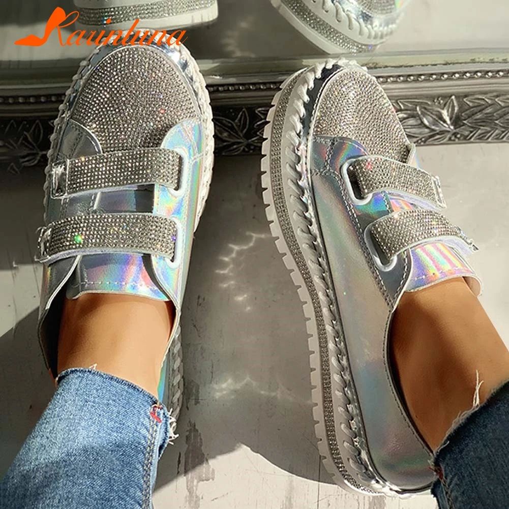 

KarinLuna New Fashion Crystal ladies 2021 Daily Casual Flats Shallow Ins Hot Round Toe Flats Women Thick bottom Shoes Woman