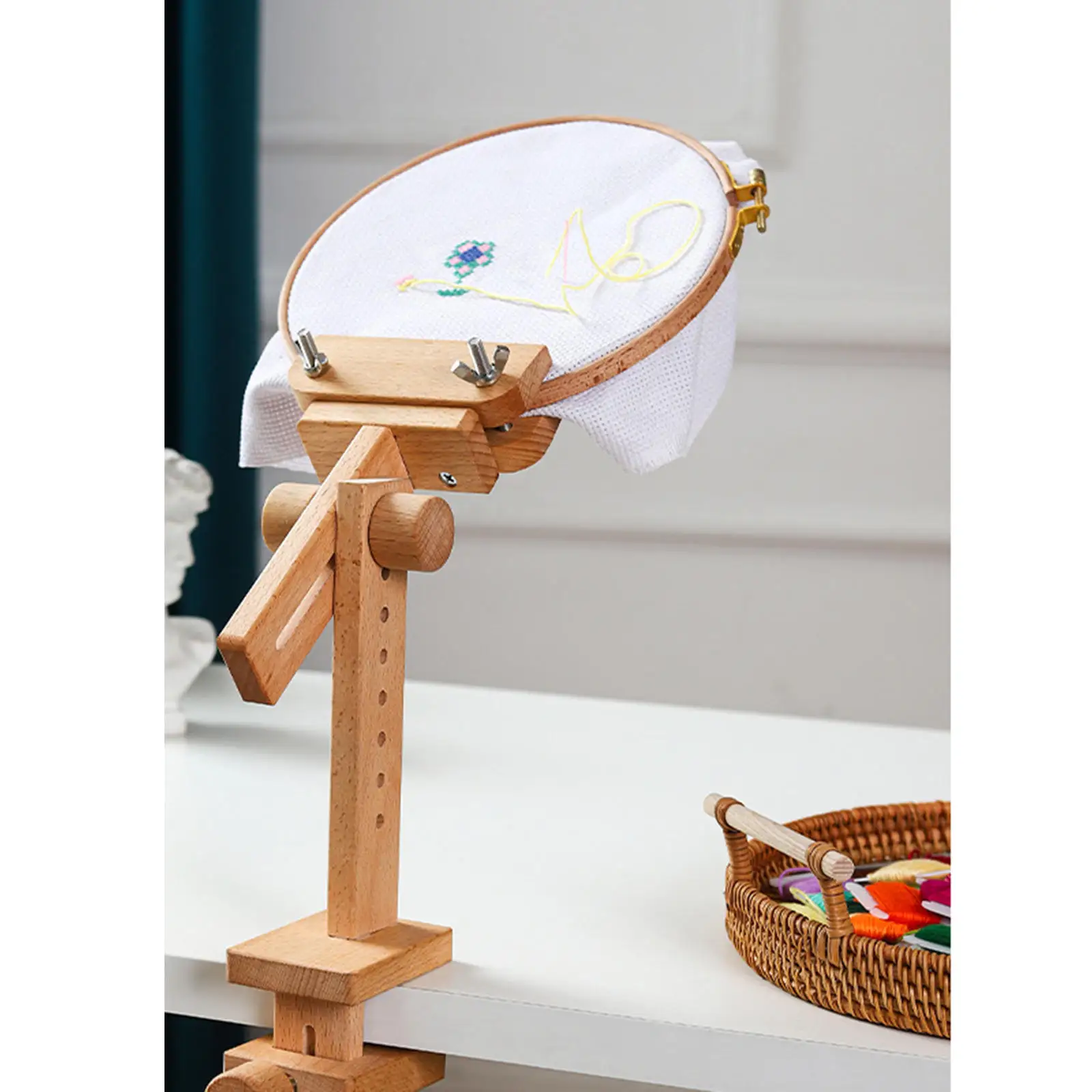 

Wooden Cross Stitch Frame Desk Lap Stand Rack Embroidery Holder Needlework