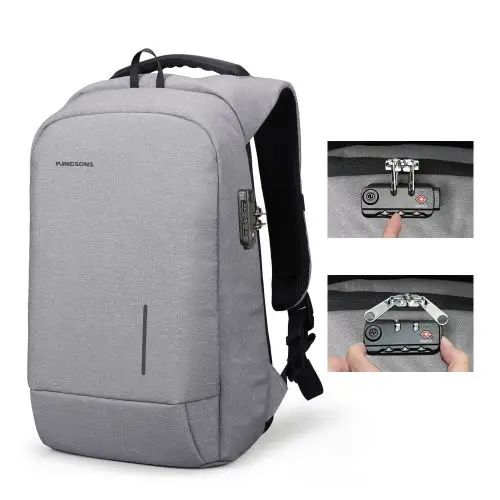 Light Gray Lock Kingsons мужской женский модный рюкзак 13 15 дюймов рюкзак для ноутбука с противоугонным замком рюкзак для отдыха и путешествий Студенческая школьная сумка - Цвет: Light Gray Lock