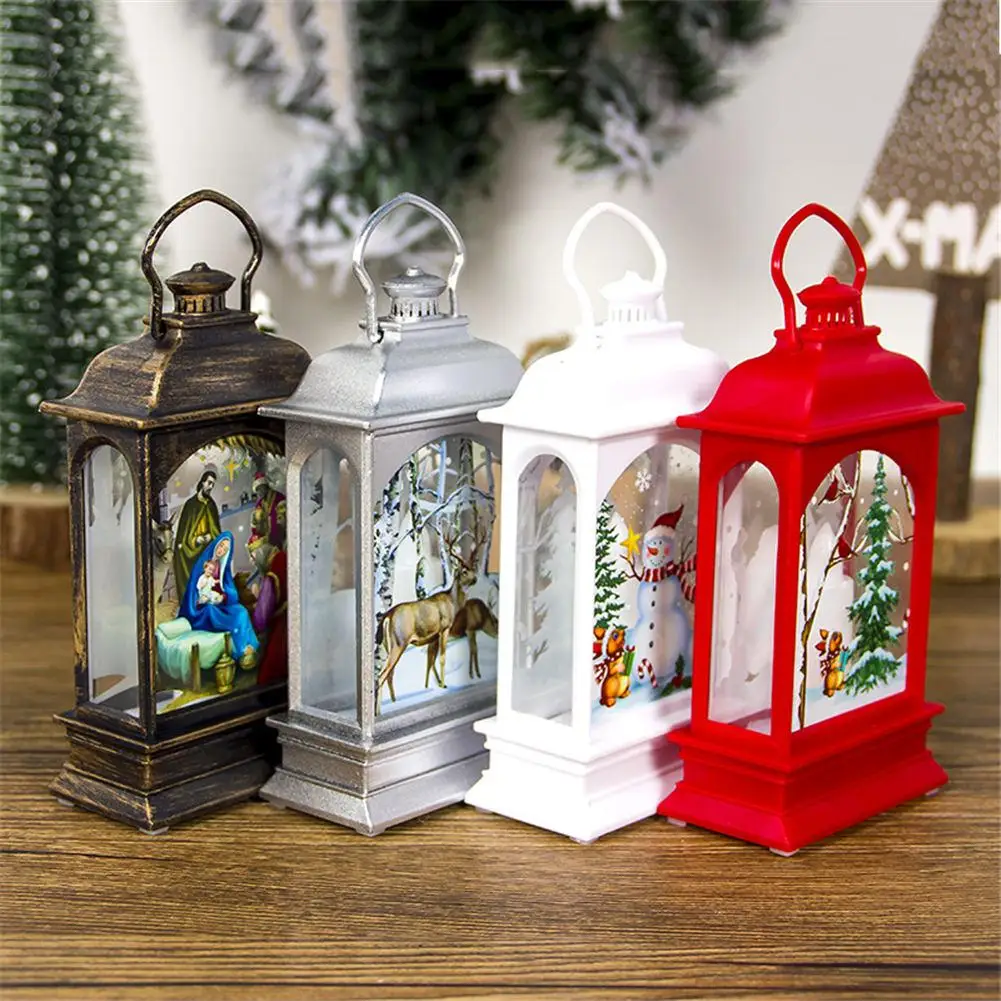 

Christmas Vintage Santa Claus Snowman Castle Light Lamp Party Hanging Decor LED Lantern Party Supplies Hanging Lantern