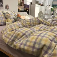Fashion yellow purple geometric plaid bedding set,cotton twin full queen King home textile bed sheet pillow case duvet cover