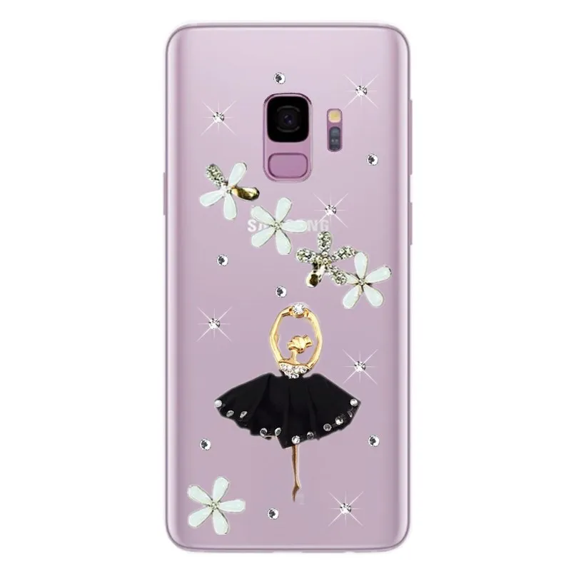 S9 плюс Чехол украшеннный горным хрусталем для Samsung Galaxy A8 A6 2018 J2 A2 Core J4 J6 A7 A9 A20E A70 A50