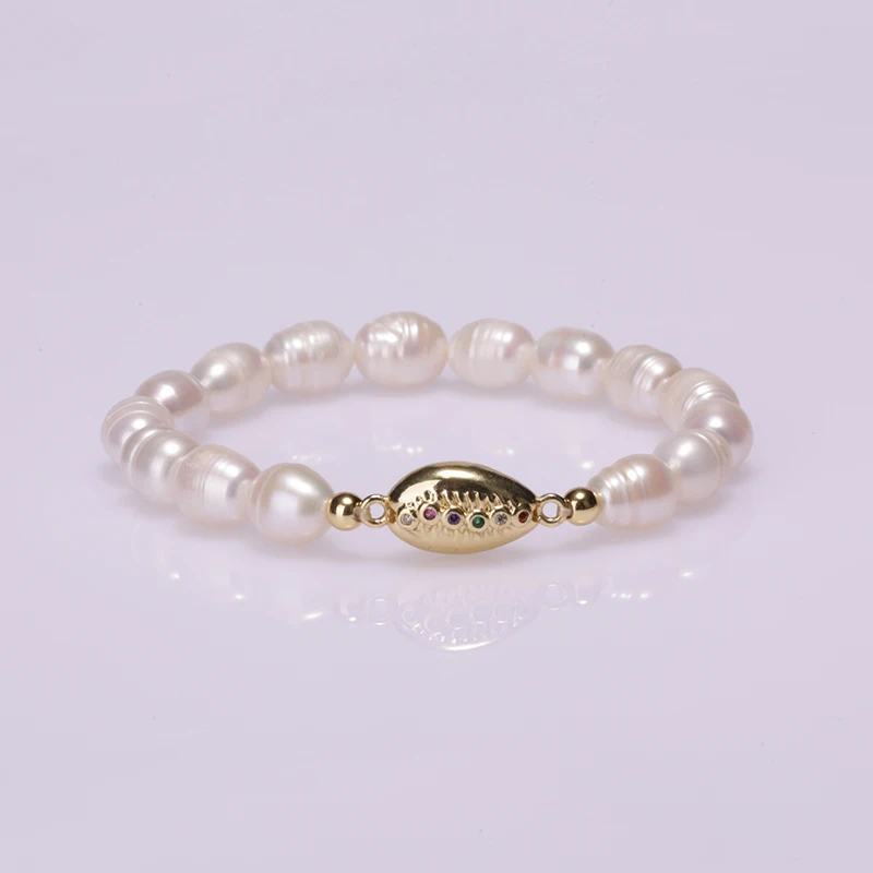 

5pcs White Tiny Natural Freshwater Pearl Copper Micro-inlaid Zircon Gold Connector Beaded Women Men Bracelet Wedding Dainty Gift