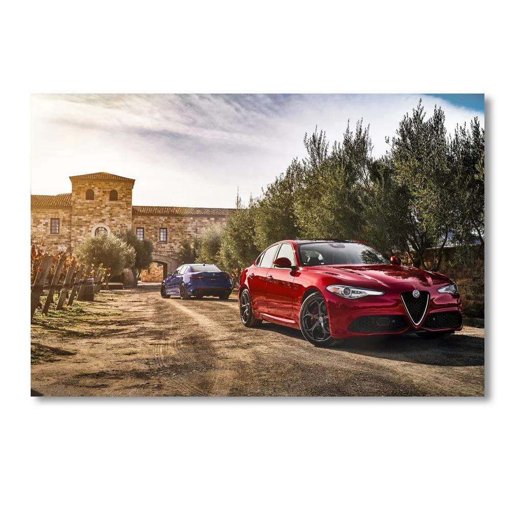 

Alfa Romeo Giulia Red Car Wallpaper Home Decor Posters Canvas Printed Wall Art Painting Living Room Decoration
