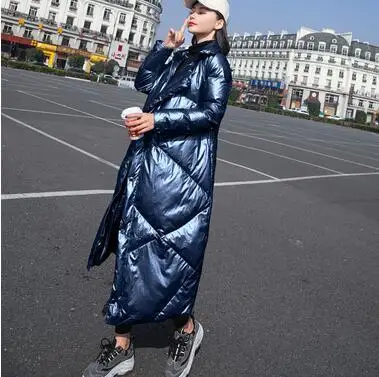 Ретро Харадзюку размера плюс однотонная парка на утином пуху Женское пальто Зимняя верхняя одежда женская длинная Водонепроницаемая теплая куртка-пуховик DT009 - Цвет: navy