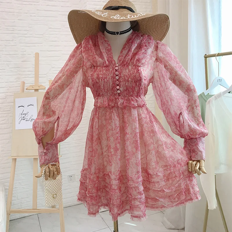 Женское шифоновое короткое платье с цветочным принтом в стиле бохо|Женские