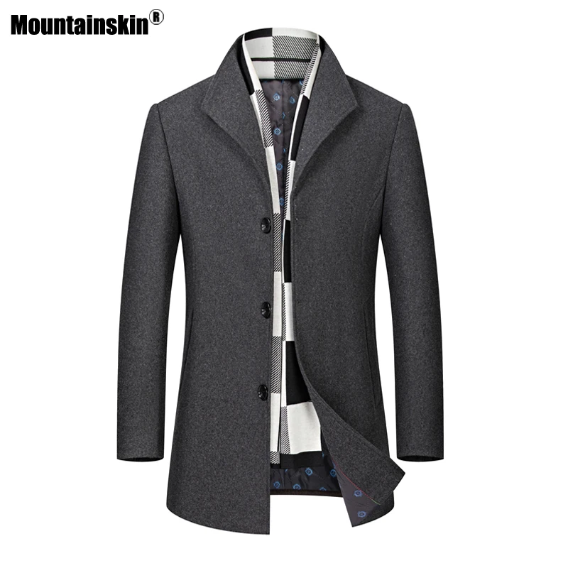 

Mountainskin Men's Winter Woolen Coat Thick Windproof Scarf Cotton Wool Long Jacket Winter Autumn Casual Warm Outwear Male MT002