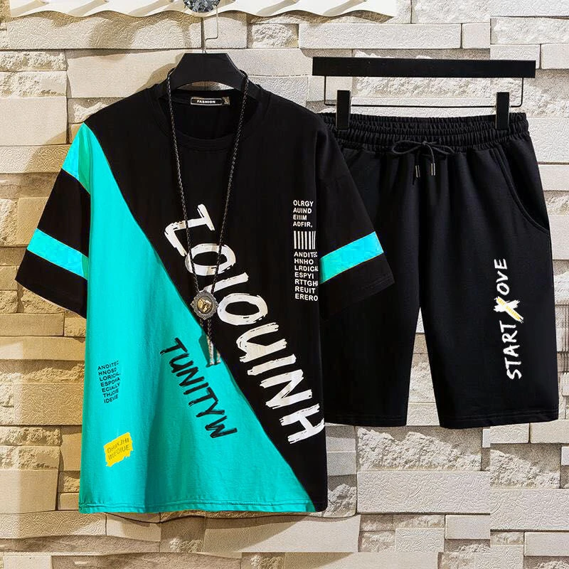 

Tracksuit for Men Summer Cotton Leisure Tops Short Sleeve T-Shirt+Shorts Sets Casual Clothing Male Digital Printing SportsWear