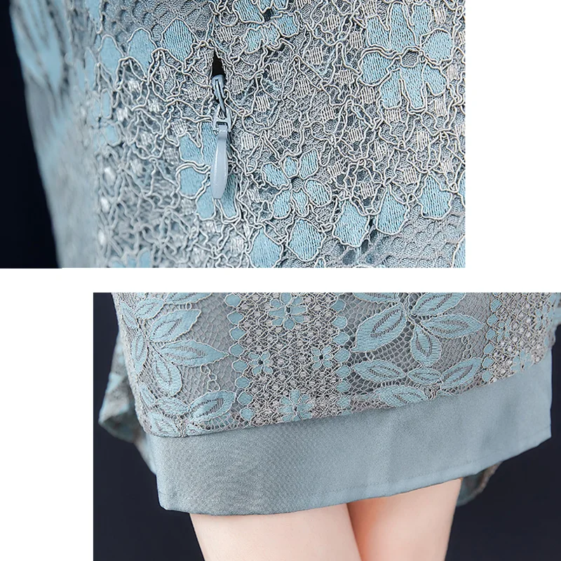 

2021 New Lace Dresses Summer Women Silk Embroidery Short Sleeve Dresses Fashion Temperament Elegant Female A-Line Dresses LJ3009