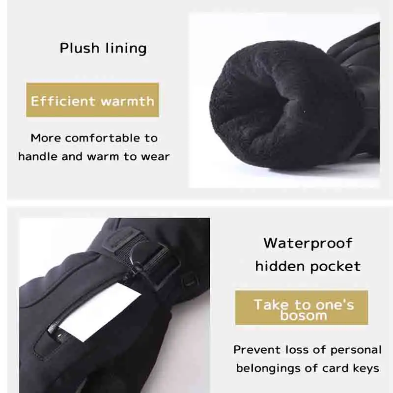 

Cold-proof Ski Gloves Black Waterproof Winter Gloves Cycling Fluff Warm Gloves For Touchscreen Cold Weather Windproof Anti Slip