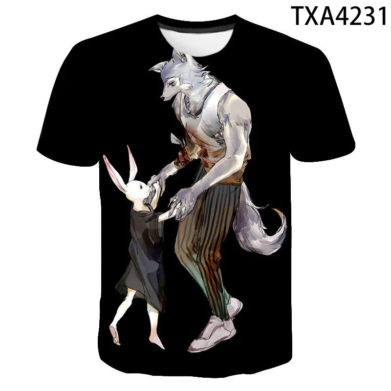 Аниме Beastars модная мужская женская детская спортивная футболка с 3D принтом серый