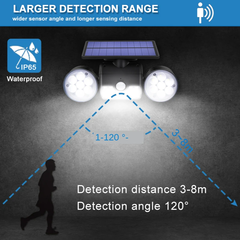 

Solar Light Dual Head Solar Lamp PIR Motion Sensor Spotlight Waterproof Outdoor Adjustable Angle 30LED Lights Garden Wall light