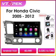 Vtopek 4G+WiFi 2din Android 10 Car Radio Multimidia Video Player Navigation GPS Auto Stereo For Honda Civic 2005-2012 Head Unit