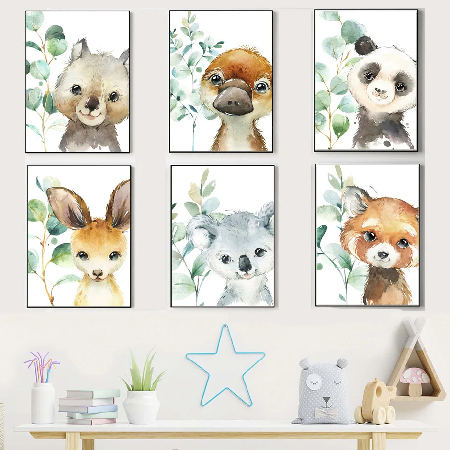 

Panda Raccoon Koala Squirrel Kangaroo Platypus Wall Art Canvas Painting Nordic Posters And Prints Animal Pictures Boy Room Decor