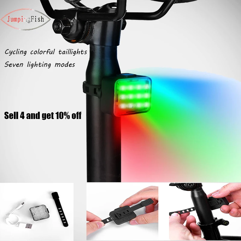 

LED Bike Tail Lamp Multi Mode Bicycle Cycling Warning Light Waterproof USB Rechargeable Color Colorful Front Rear Light